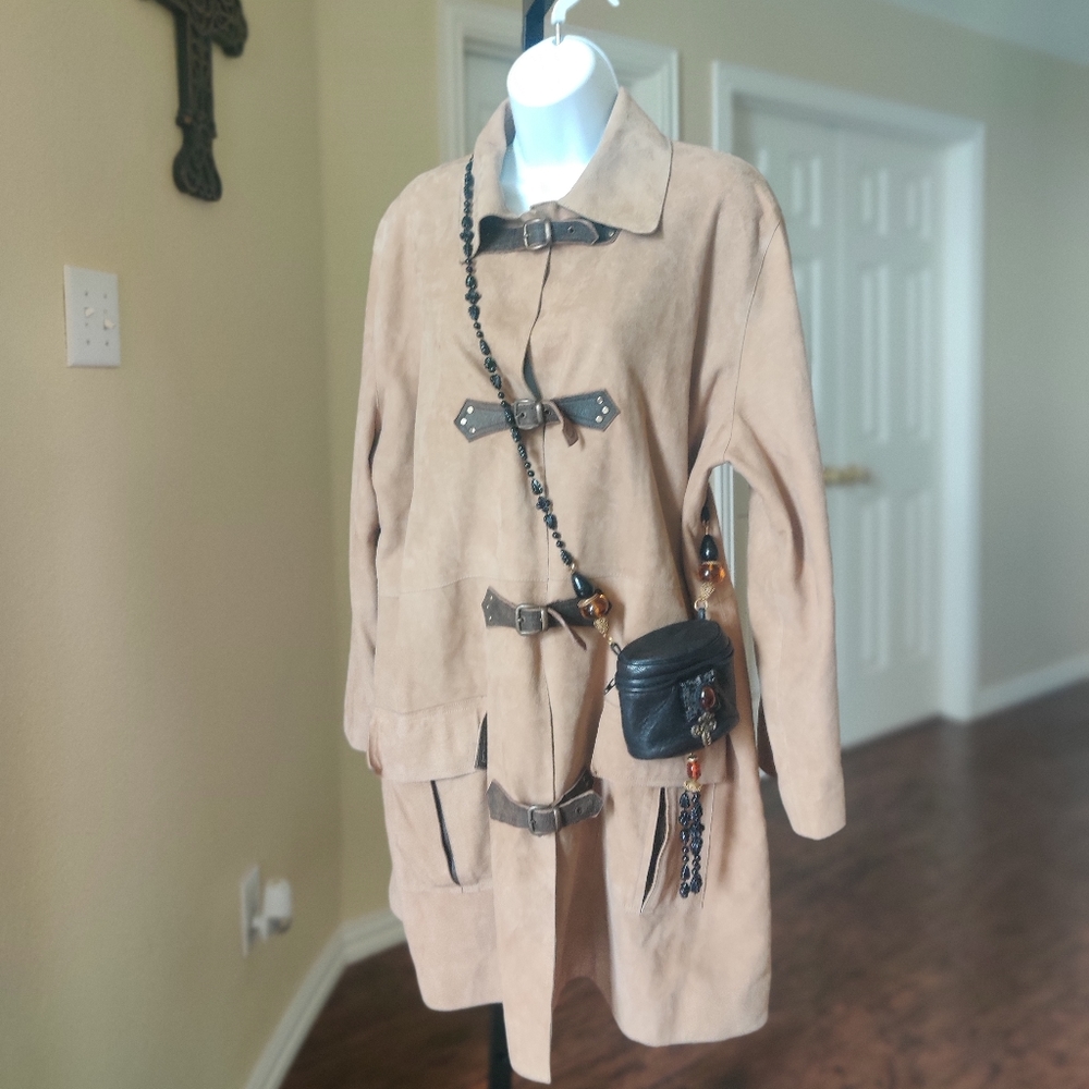 Glen Arthur For Chester Beige Suede/Leather Toggle Jacket Size 10